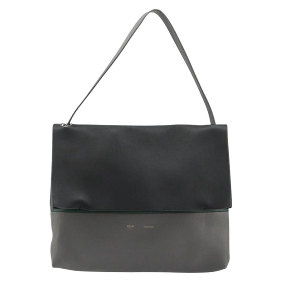 CELINE Shoulder Bag Leather Gray Silver Auth 180599A