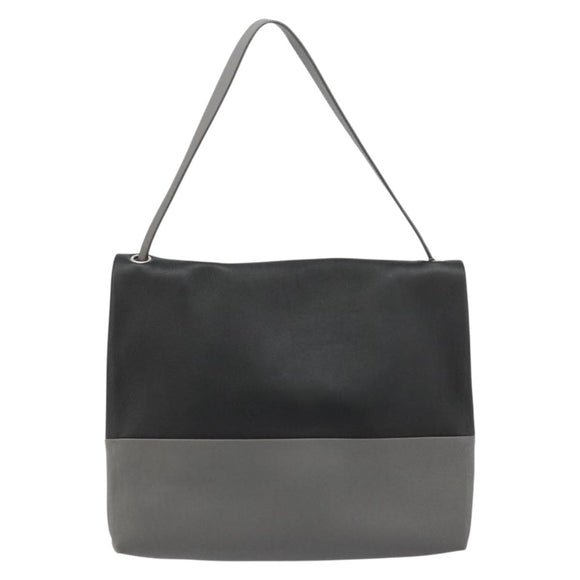 CELINE Shoulder Bag Leather Gray Silver Auth 180599A
