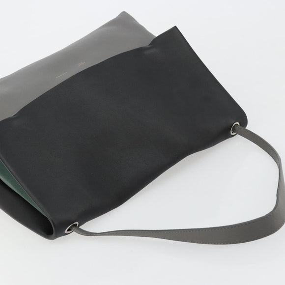 CELINE Shoulder Bag Leather Gray Silver Auth 180599A