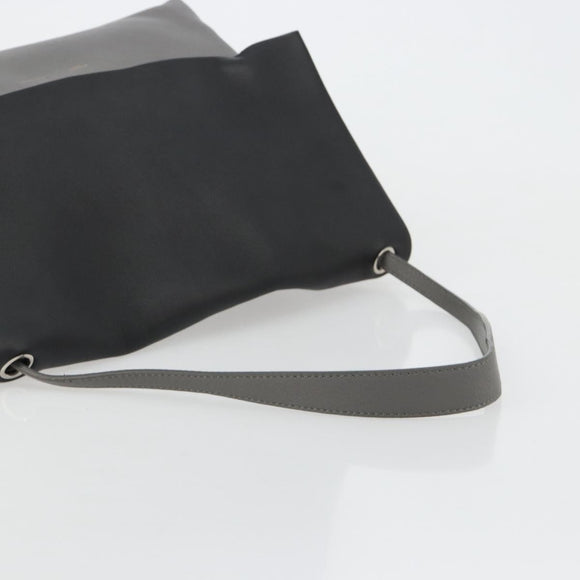 CELINE Shoulder Bag Leather Gray Silver Auth 180599A