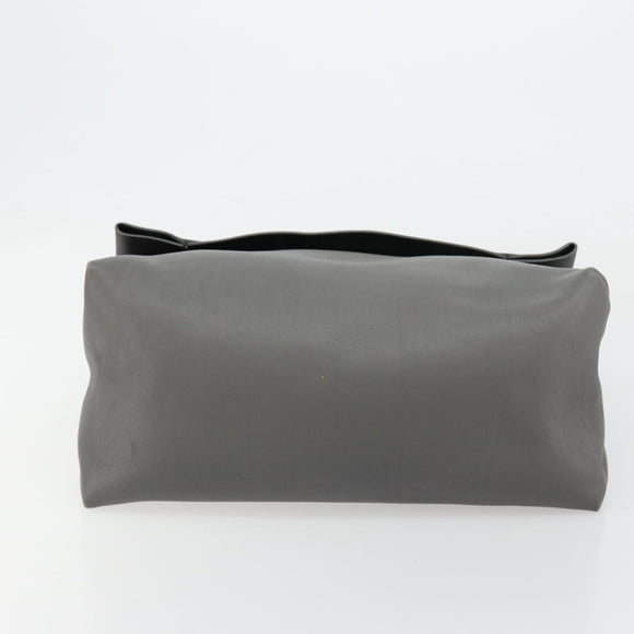 CELINE Shoulder Bag Leather Gray Silver Auth 180599A