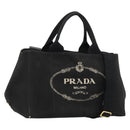 PRADA Canapa MM Handtasche Canvas 2-Wege Schwarz Gold Authentisch 180606-1