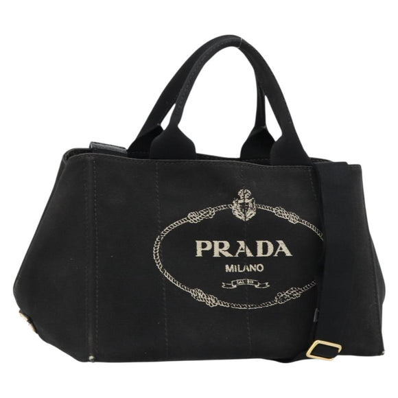 PRADA Canapa MM Handtasche Canvas 2-Wege Schwarz Gold Authentisch 180606