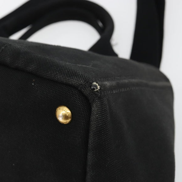 PRADA Canapa MM Handtasche Canvas 2-Wege Schwarz Gold Authentisch 180606
