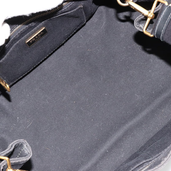 PRADA Canapa MM Handtasche Canvas 2-Wege Schwarz Gold Authentisch 180606