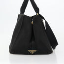 PRADA Canapa MM Handtasche Canvas 2-Wege Schwarz Gold Authentisch 180606-4