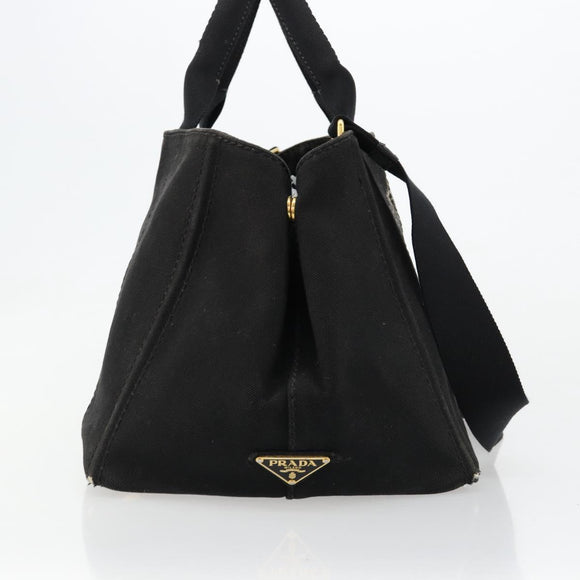 PRADA Canapa MM Handtasche Canvas 2-Wege Schwarz Gold Authentisch 180606
