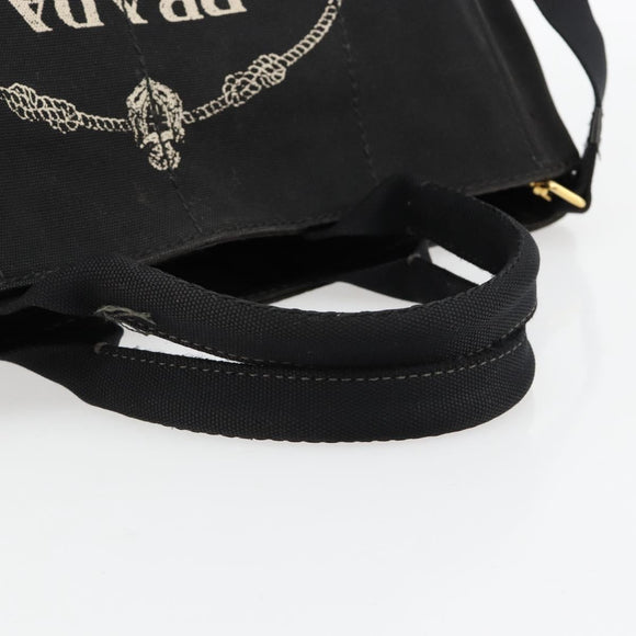 PRADA Canapa MM Handtasche Canvas 2-Wege Schwarz Gold Authentisch 180606