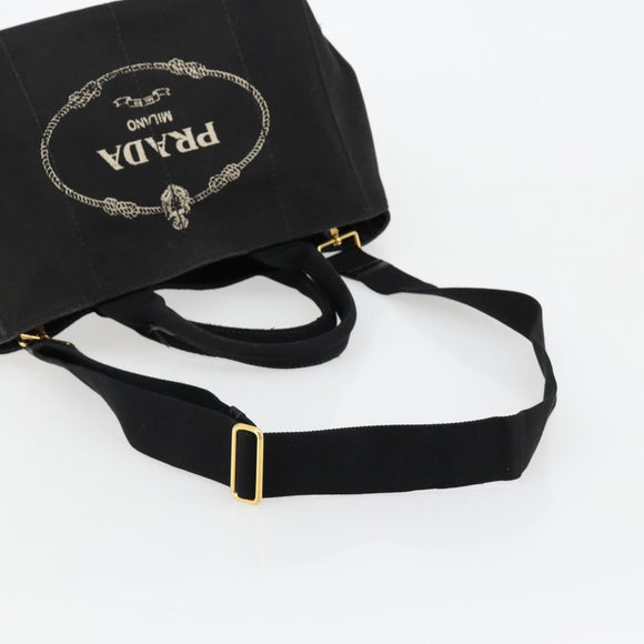PRADA Canapa MM Handtasche Canvas 2-Wege Schwarz Gold Authentisch 180606