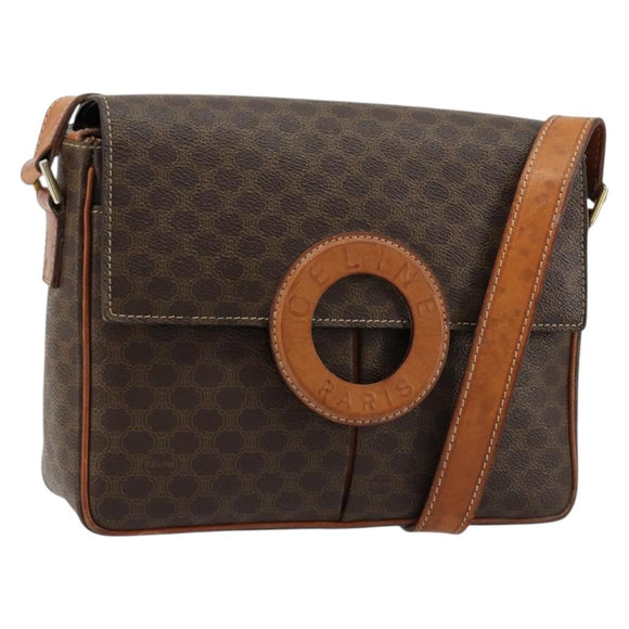 CELINE Macadam Canvas Schoudertas PVC Leer Bruin Goud Auth 180612A