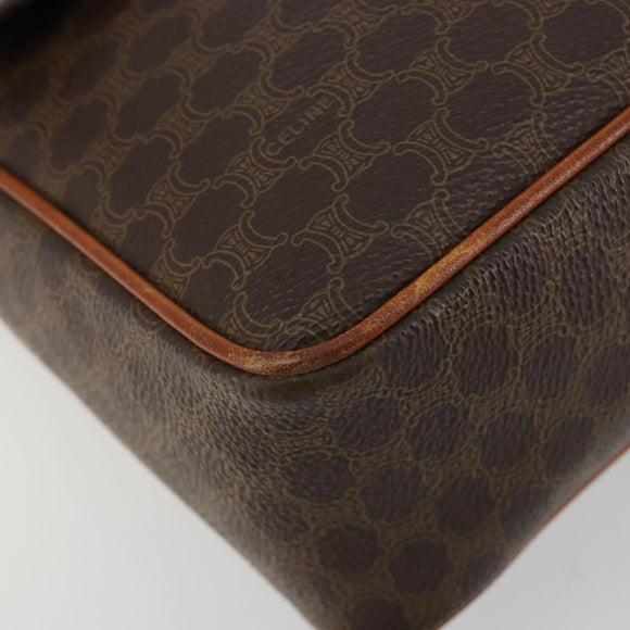 CELINE Macadam Canvas Schoudertas PVC Leer Bruin Goud Auth 180612A