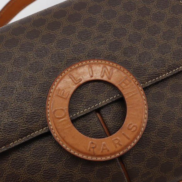 CELINE Macadam Canvas Schoudertas PVC Leer Bruin Goud Auth 180612A