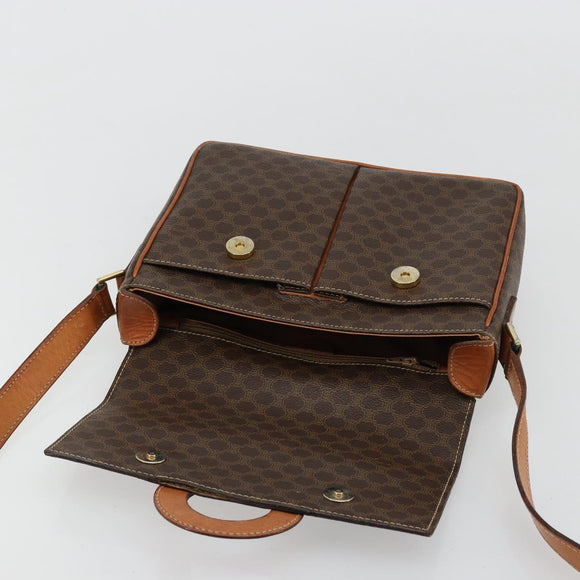 CELINE Macadam Canvas Schoudertas PVC Leer Bruin Goud Auth 180612A
