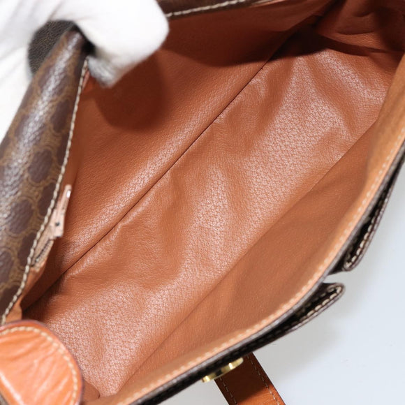CELINE Macadam Canvas Schoudertas PVC Leer Bruin Goud Auth 180612A
