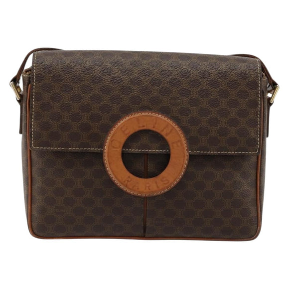 CELINE Macadam Canvas Schoudertas PVC Leer Bruin Goud Auth 180612A