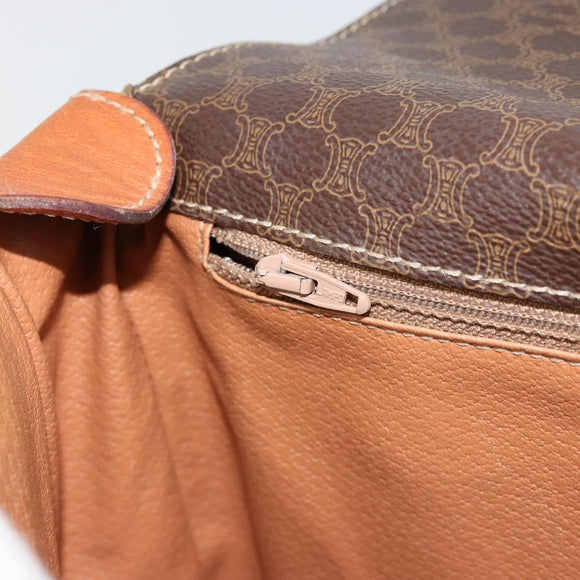 CELINE Macadam Canvas Schoudertas PVC Leer Bruin Goud Auth 180612A