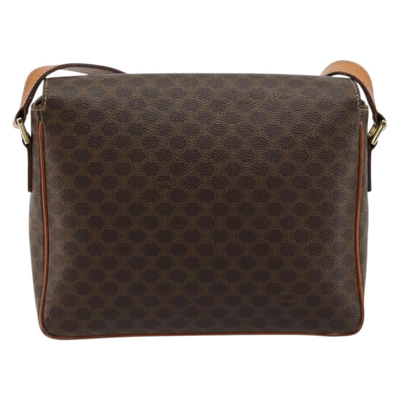 CELINE Macadam Canvas Schoudertas PVC Leer Bruin Goud Auth 180612A
