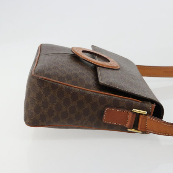 CELINE Macadam Canvas Schoudertas PVC Leer Bruin Goud Auth 180612A