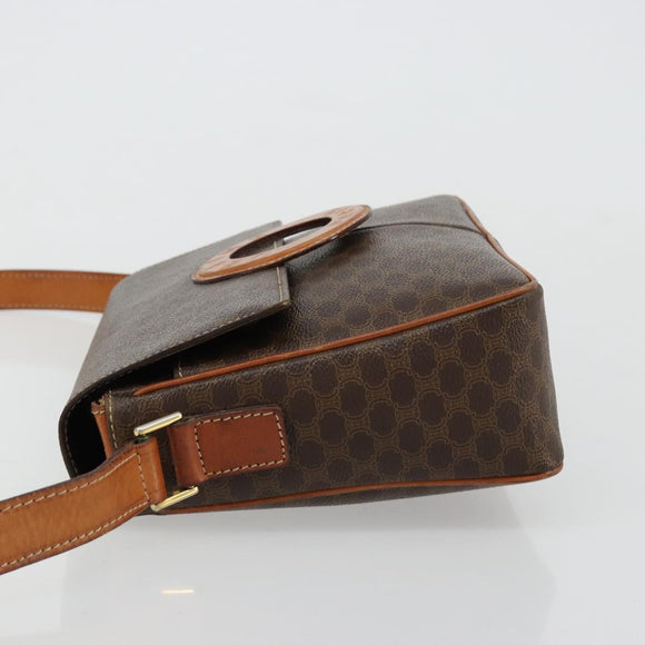 CELINE Macadam Canvas Schoudertas PVC Leer Bruin Goud Auth 180612A