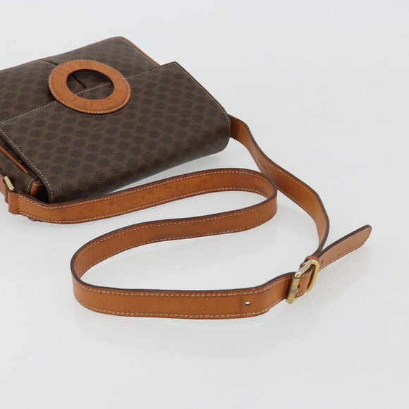 CELINE Macadam Canvas Schoudertas PVC Leer Bruin Goud Auth 180612A