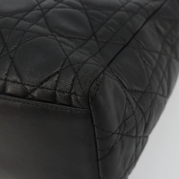 Christian Dior Canage Hand Bag Lamb Skin Black Gold Auth 180616A