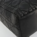 Christian Dior Canage Hand Bag Lamb Skin Black Gold Auth 180616A-14