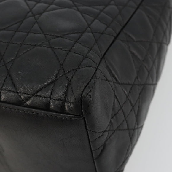 Christian Dior Canage Hand Bag Lamb Skin Black Gold Auth 180616A