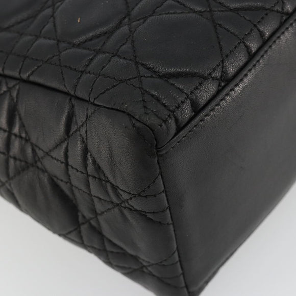 Christian Dior Canage Hand Bag Lamb Skin Black Gold Auth 180616A