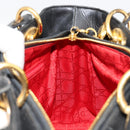 Christian Dior Canage Hand Bag Lamb Skin Black Gold Auth 180616A-18