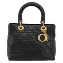 Christian Dior Canage Hand Bag Lamb Skin Black Gold Auth 180616A-13