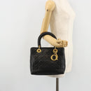 Christian Dior Canage Hand Bag Lamb Skin Black Gold Auth 180616A-22