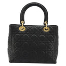 Christian Dior Canage Hand Bag Lamb Skin Black Gold Auth 180616A-2