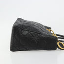 Christian Dior Canage Hand Bag Lamb Skin Black Gold Auth 180616A-3