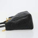 Christian Dior Canage Hand Bag Lamb Skin Black Gold Auth 180616A-4