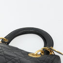 Christian Dior Canage Hand Bag Lamb Skin Black Gold Auth 180616A-8