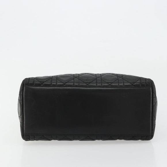 Christian Dior Canage Hand Bag Lamb Skin Black Gold Auth 180616A