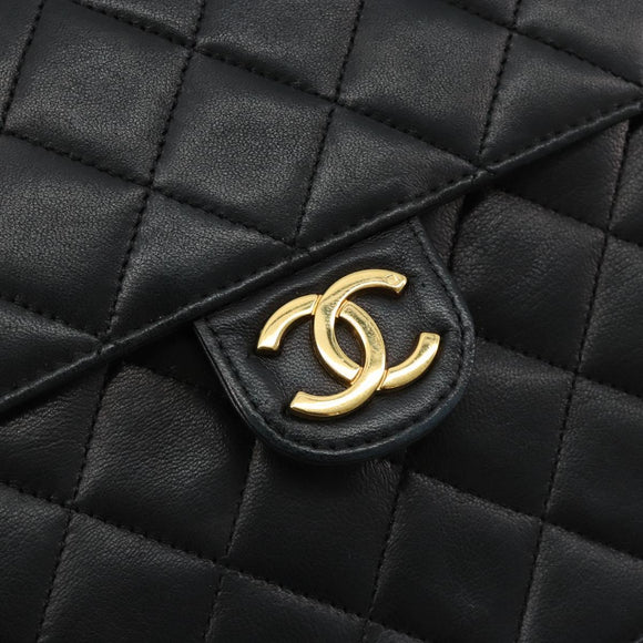 CHANEL Matelasse Chain Shoulder Bag Lamb Skin Black Gold CC Auth 180617