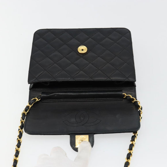 CHANEL Matelasse Chain Shoulder Bag Lamb Skin Black Gold CC Auth 180617