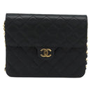 CHANEL Matelasse Chain Shoulder Bag Lamb Skin Black Gold CC Auth 180617-2