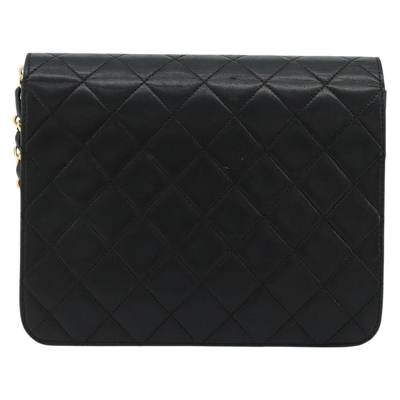 CHANEL Matelasse Chain Shoulder Bag Lamb Skin Black Gold CC Auth 180617