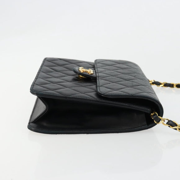 CHANEL Matelasse Chain Shoulder Bag Lamb Skin Black Gold CC Auth 180617
