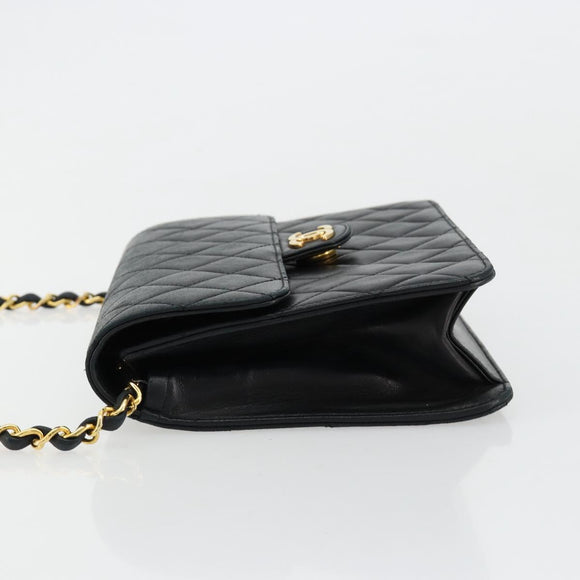 CHANEL Matelasse Chain Shoulder Bag Lamb Skin Black Gold CC Auth 180617