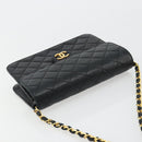 CHANEL Matelasse Chain Shoulder Bag Lamb Skin Black Gold CC Auth 180617-6