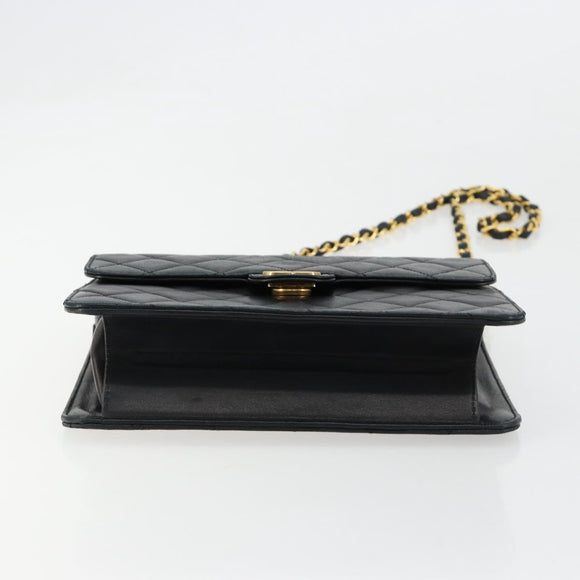 CHANEL Matelasse Chain Shoulder Bag Lamb Skin Black Gold CC Auth 180617