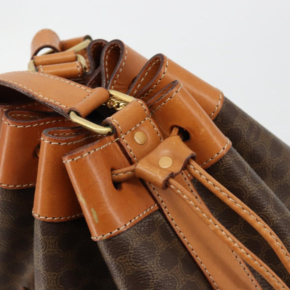 CELINE Macadam Canvas Purse Shoulder Bag PVC Leather Brown Gold Auth 180626A
