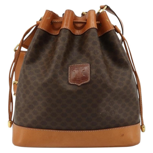 CELINE Macadam Canvas Purse Shoulder Bag PVC Leather Brown Gold Auth 180626A