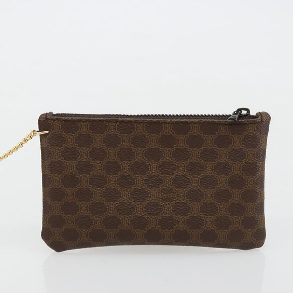 CELINE Macadam Canvas Purse Shoulder Bag PVC Leather Brown Gold Auth 180626A