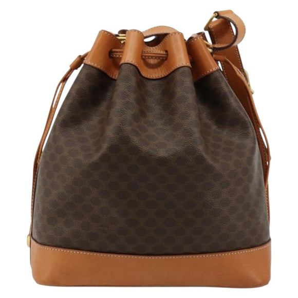 CELINE Macadam Canvas Purse Shoulder Bag PVC Leather Brown Gold Auth 180626A