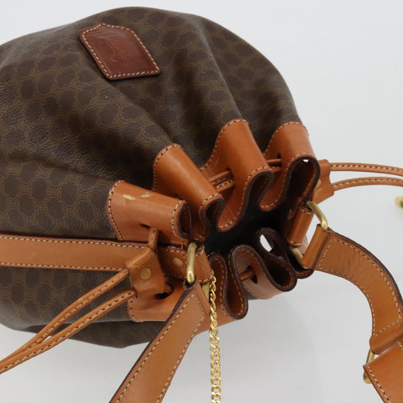 CELINE Macadam Canvas Purse Shoulder Bag PVC Leather Brown Gold Auth 180626A