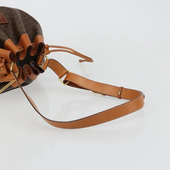 CELINE Macadam Canvas Purse Shoulder Bag PVC Leather Brown Gold Auth 180626A